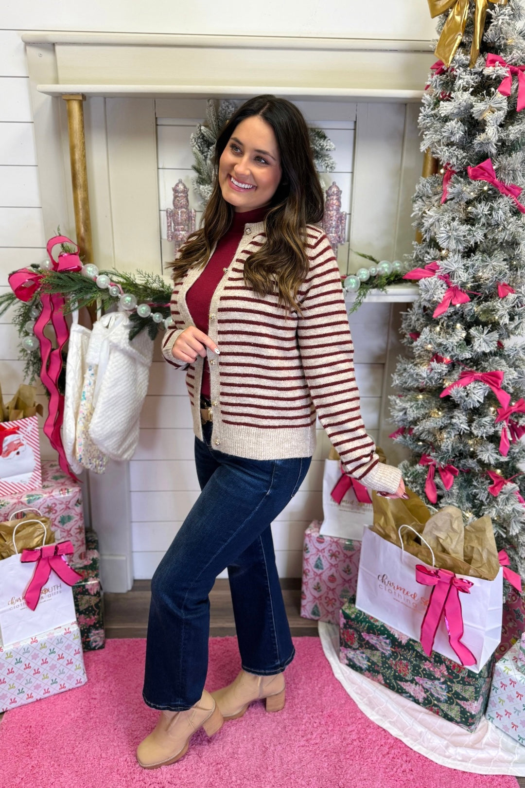 Crimson Latte Striped Cardigan