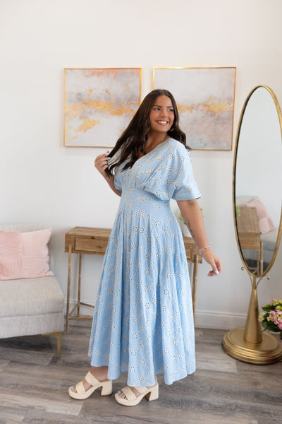 Blue Blooms Eyelet Lace Dress
