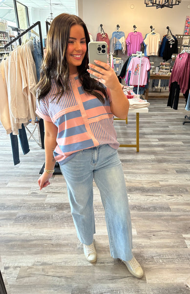 Bubble Gum Mixed Striped Top