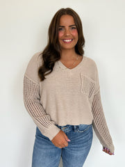 Crochet Sleeve V-Neck Sweater