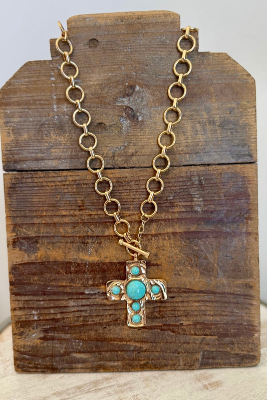 Blue Cross Front Toggle Necklace