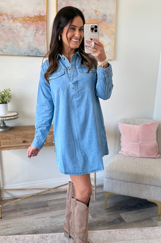 Button-Up Breeze Denim Dress