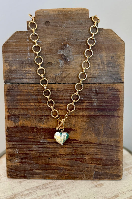 Hammered Heart Front Toggle Necklace
