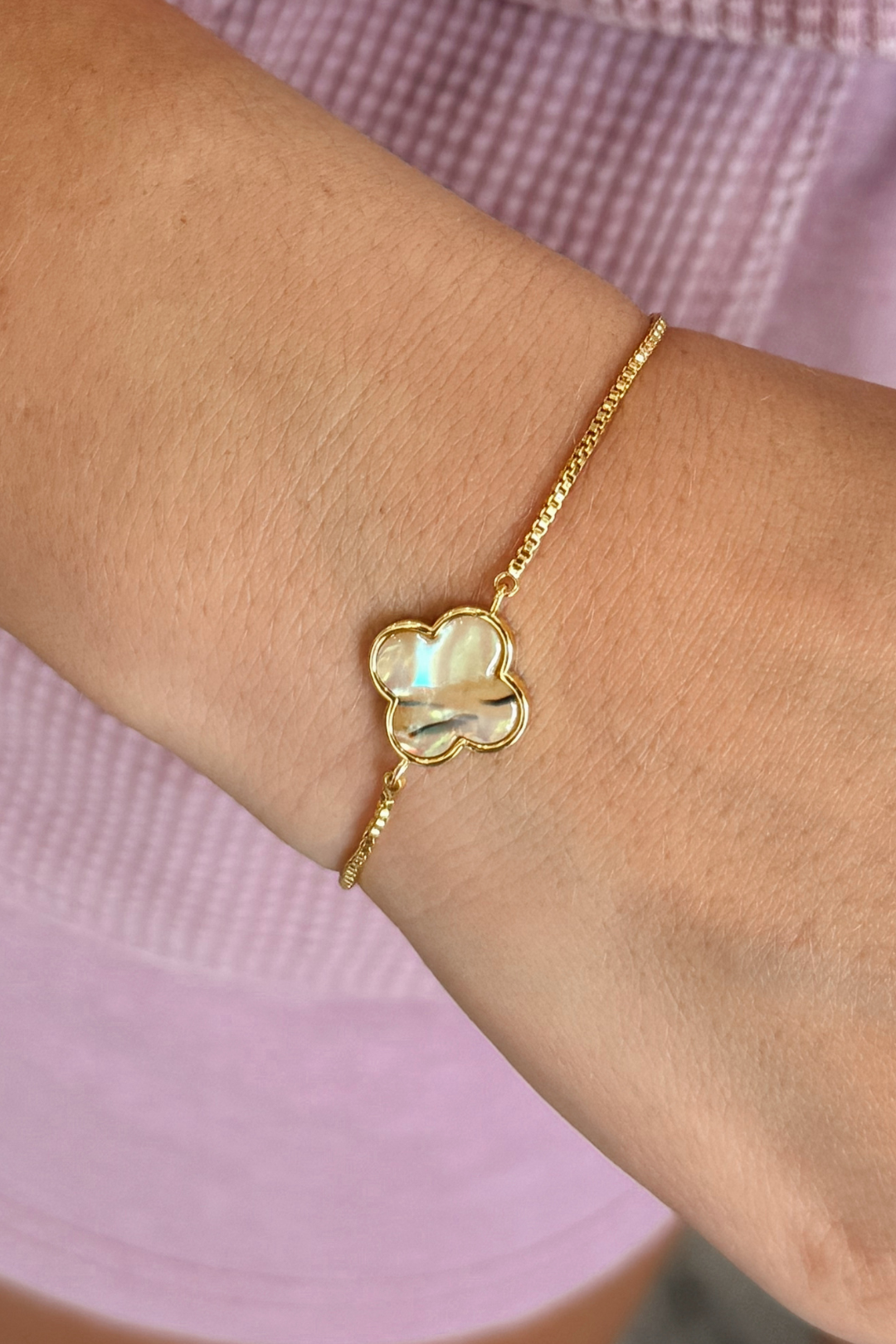 Gold Abalone Tan Clover Bracelet