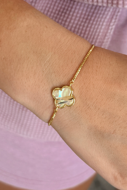 Gold Abalone Tan Clover Bracelet