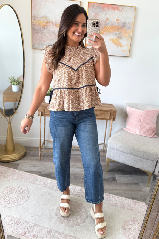 Toffee Bloom & Ruffle Top