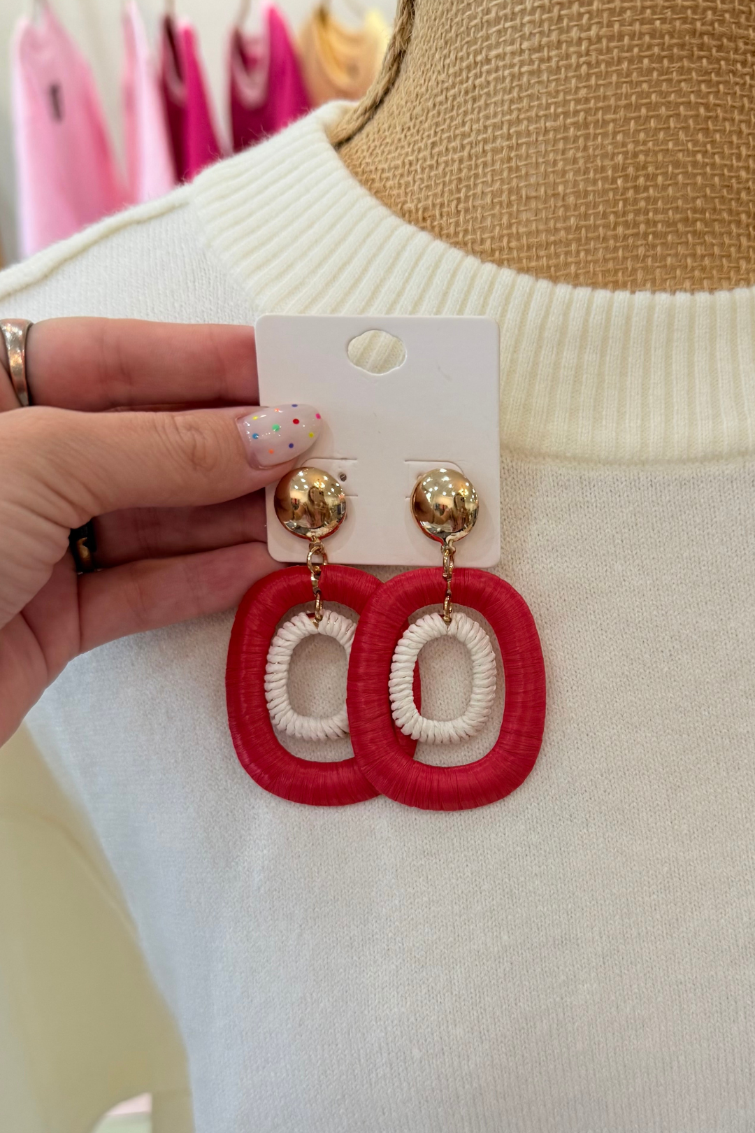 Red Zone Raffia Earrings