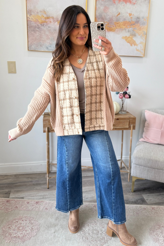 Chic Cable & Check Cardigan  **Final Sale**