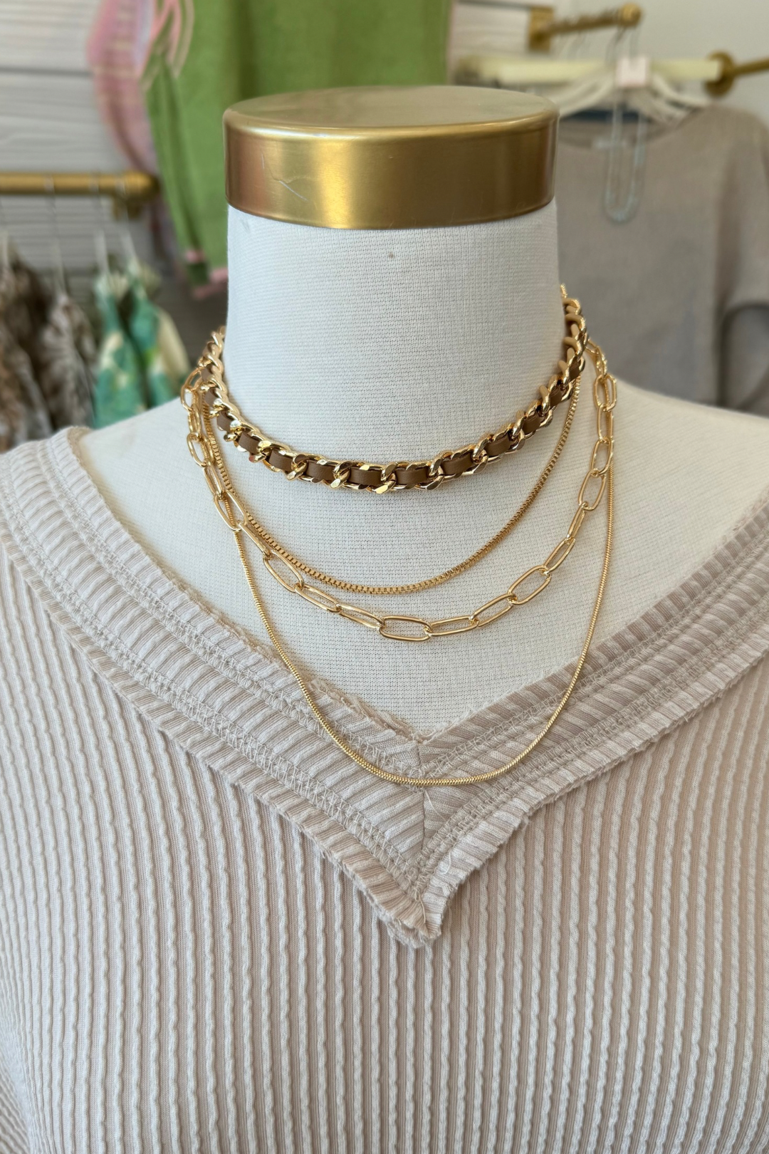 Leather and Chain Layered Necklace