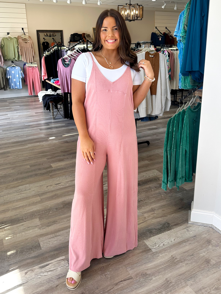 Rose Ribbed Jumpsuit